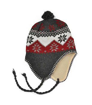 Unisex зимна шапка в цвят графит с контрастни мотиви снимка