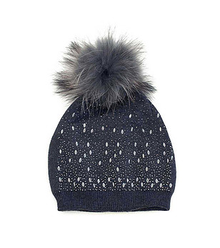 Дамска шапка в цвят графит с кашмир и вълна снимка