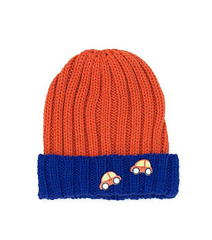 Детска зимна шапка в оранжево и синьо снимка