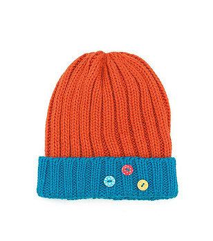 Детска зимна шапка в оранжево и светлосиньо снимка