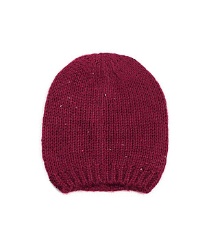 Дамска шапка в бордо с фини пайети снимка