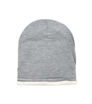 Сива детска шапка с бял кант снимка