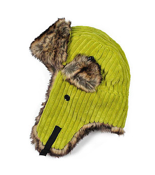 Unisex шапка ушанка в цвят лайм с кафяв пух снимка
