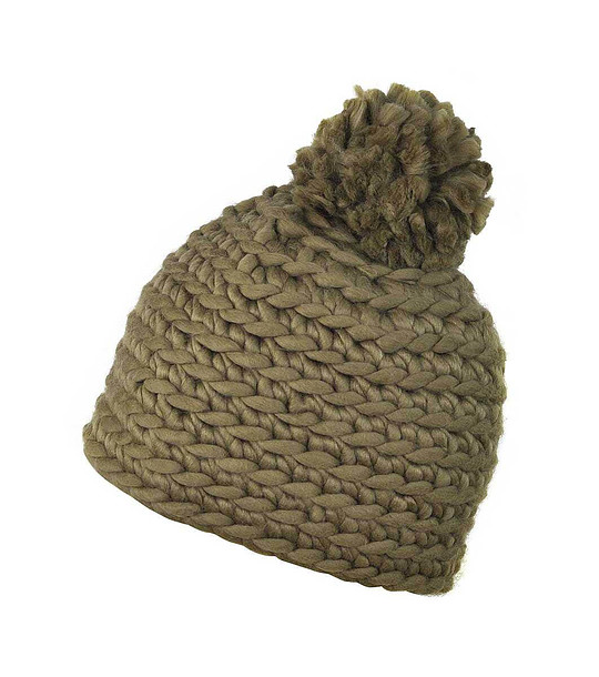 Тъмнобежова зимна шапка с помпон снимка