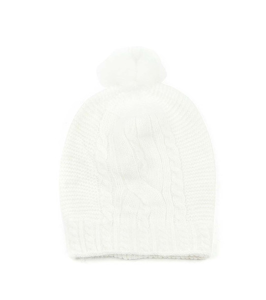 Бяла зимна дамска шапка с помпон снимка