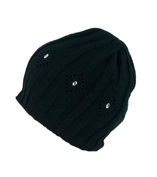 Черна дамска шапка с ромбоидни елементи снимка