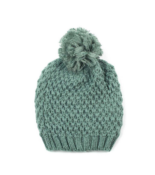 Дамска зимна шапка в цвят мента с помпон снимка