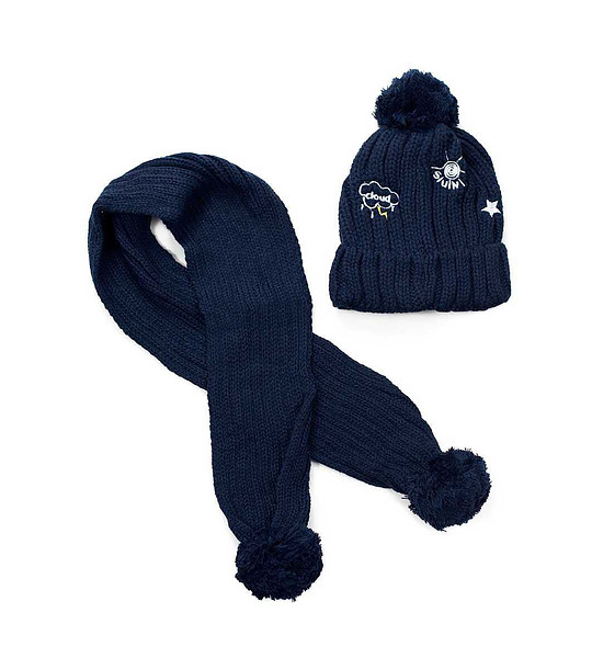 Детски комплект от шапка и шал в тъмносиньо снимка