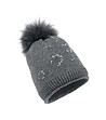 Сива дамска зимна шапка с пухкав помпон-1 снимка