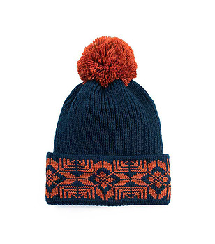 Зимна шапка в тъмносиньо и оранжево снимка