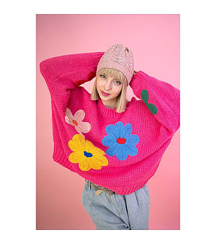 Детска зимна шапка в меланж на розово и бяло снимка