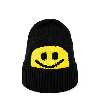 Детска зимна шапка в черно и жълто снимка