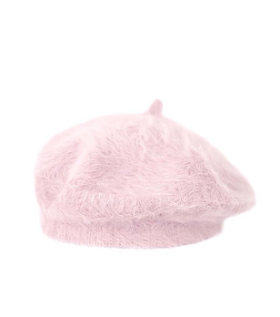 Пухкава дамска светлорозова барета с ангора снимка