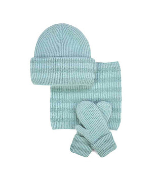 Детски комплект от шал, шапка и ръкавици в цвят мента снимка