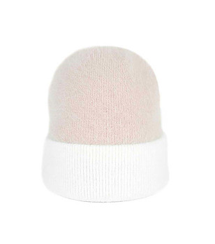 Детска шапка в цвят пудра и бяло с ангора снимка