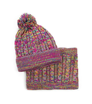 Детски комплект от шал и шапка в многоцветен меланж снимка