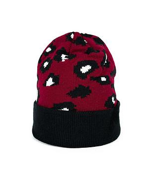 Дамска шапка в червено и черно с животински мотиви снимка