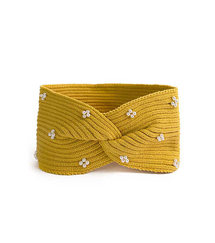 Лента за глава в цвят горчица с перли Alloa снимка