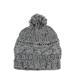 Плетена дамска шапка в сиво с помпон снимка