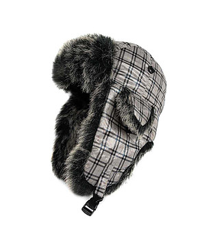 Сива зимна шапка ушанка на каре снимка