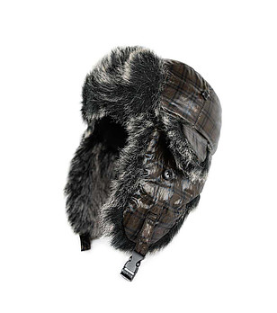 Тъмнокафява зимна шапка ушанка на каре снимка