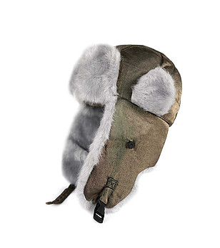 Зимна шапка ушанка в цвят маслина и сиво снимка