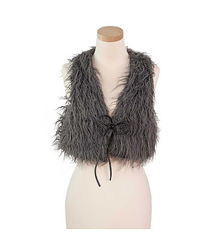 Дамски сив елек с косъм снимка