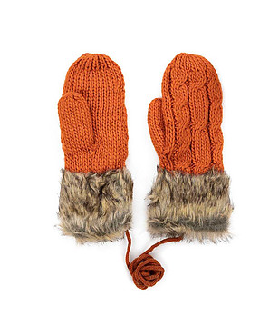 Дамски ръкавици с пух Minsk в цвят керемида снимка