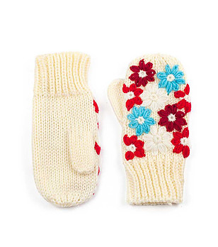 Дамски ръкавици в екрю Bergen с бродерия цветя снимка