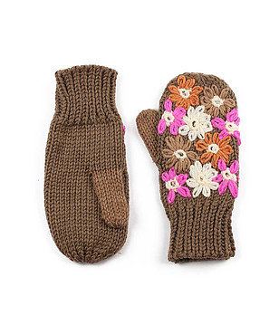 Дамски ръкавици в кафяво Bergen с бродерия цветя снимка