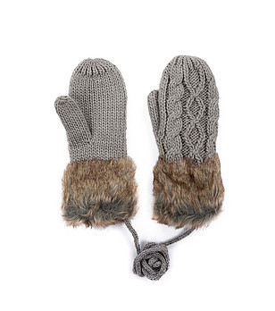 Тъмнобежови дамски ръкавици с пух Bowen снимка