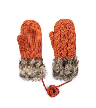 Дамски ръкавици с пух Bowen в цвят керемида снимка
