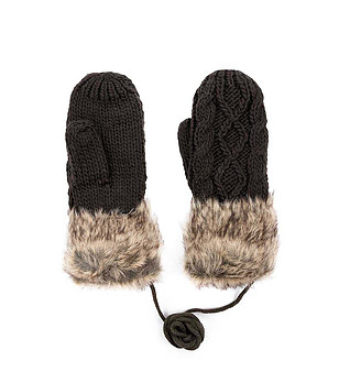 Тъмнокафяви дамски ръкавици с пух Bowen снимка