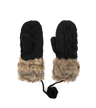 Черни дамски ръкавици с пух Bowen снимка