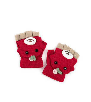 Детски ръкавици в червено и бежово с изрязани пръсти Friendly снимка