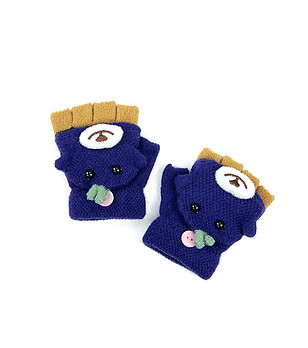 Детски ръкавици в цвят сапфир и горчица с изрязани пръсти Friendly снимка