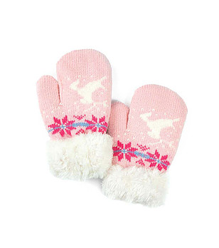 Детски ръкавици в светлорозово със зимни мотиви Yule снимка