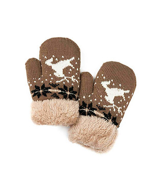 Детски ръкавици в кафяво със зимни мотиви Yule снимка