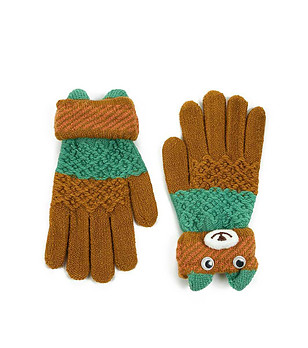 Детски ръкавици Winter Teddy в цвят горчица и мента снимка