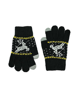 Детски ръкавици Scandi с пет пръста в черно и сиво снимка