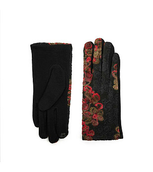 Черни ръкавици Carais с декорация в червено снимка