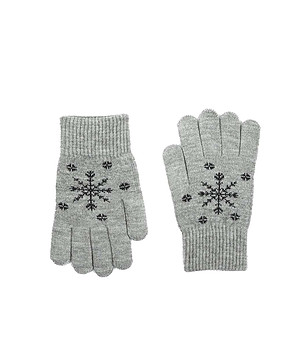 Детски сиви ръкавици Snow Star с принт в черно снимка