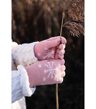 Детски розови ръкавици Snow Star с принт в екрю снимка