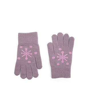 Детски лилави ръкавици Snow Star с принт в розово снимка