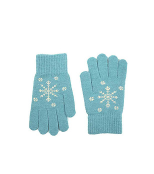 Детски сини ръкавици Snow Star с принт в екрю снимка