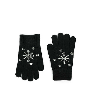 Детски черни ръкавици Snow Star с принт в екрю снимка