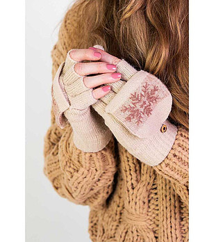 Светлобежови унисекс ръкавици Tahoe с принт снежинка снимка