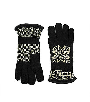Унисекс черни ръкавици Via Lattea с мотиви в екрю снимка