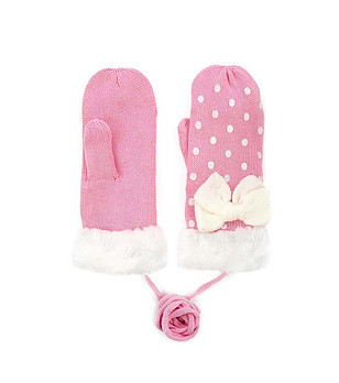 Детски розови ръкавици Mandal с панделка снимка