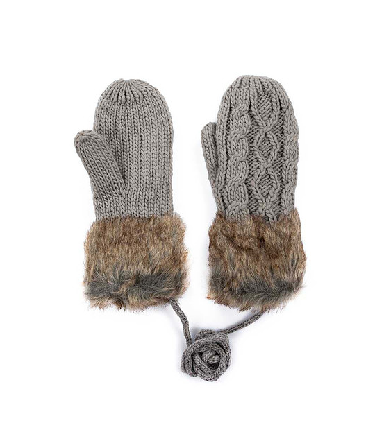 Тъмнобежови дамски ръкавици с пух Bowen снимка